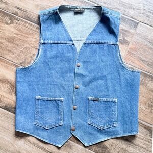 Sears Western Wear Men's Vintage Pocket Button Down Denim Vest, Medium Wash,L